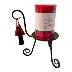 PartyLite iron candle holder and red candle set with tassels